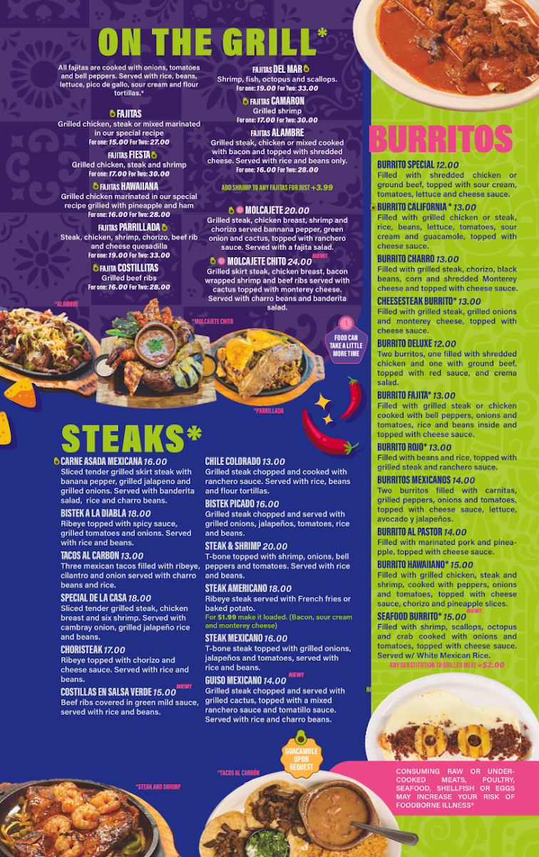 Fiesta Charra Mexican Restaurant & Grill 2 menu board