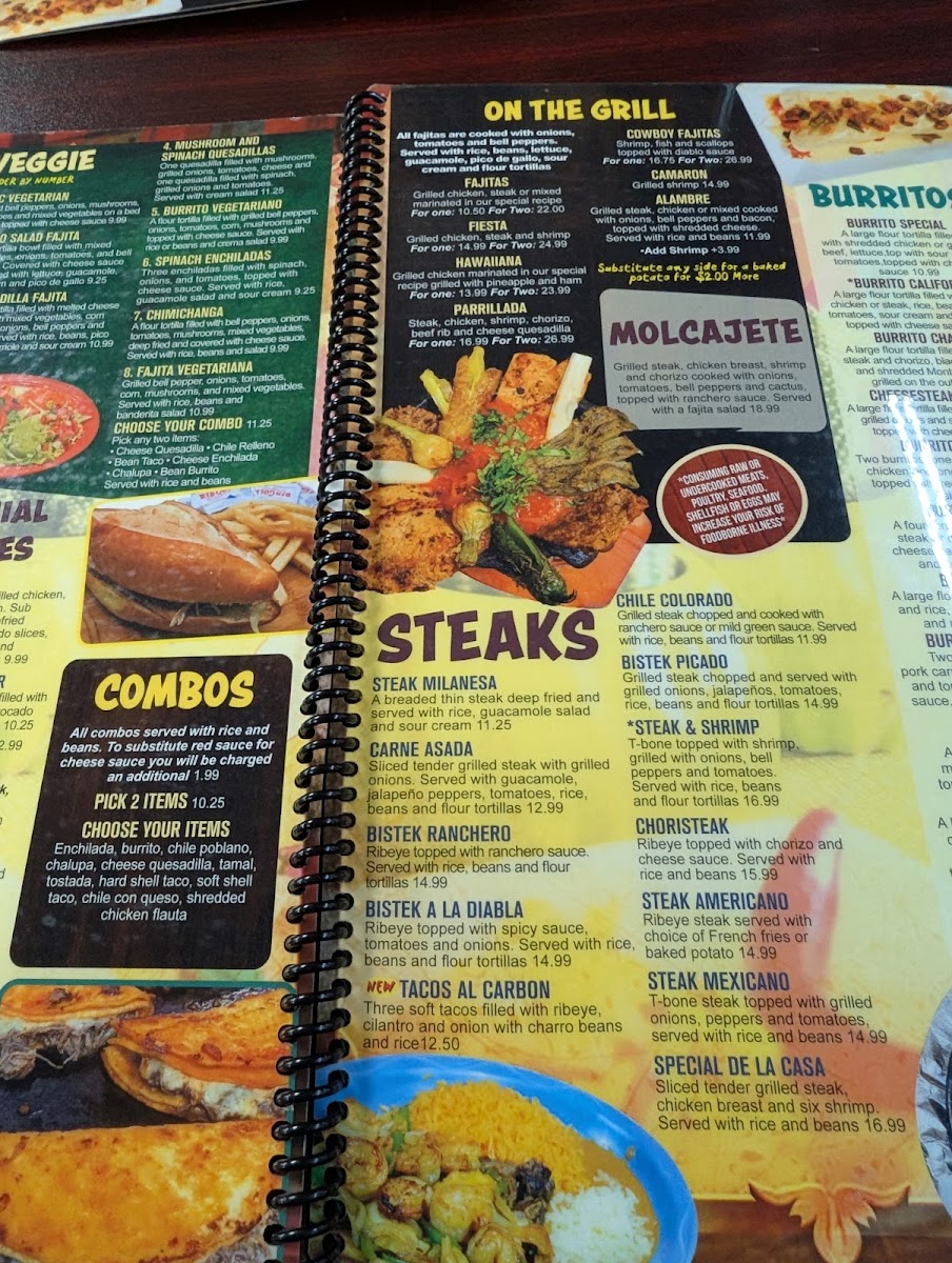 Fiesta Charra Mexican Restaurant & Grill 2 menu board