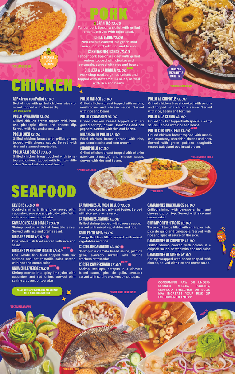 Fiesta Charra Mexican Restaurant & Grill 2 menu board