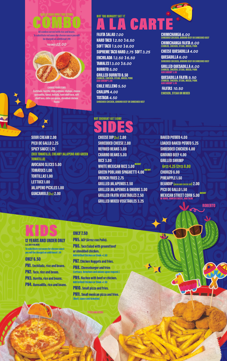 Fiesta Charra Mexican Restaurant & Grill 2 menu board