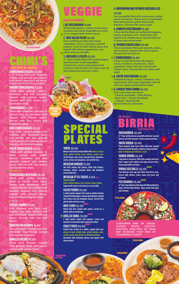 Fiesta Charra Mexican Restaurant & Grill 2 menu board