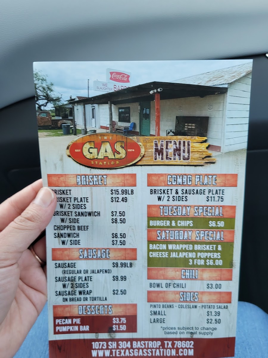 The Gas Station menu board