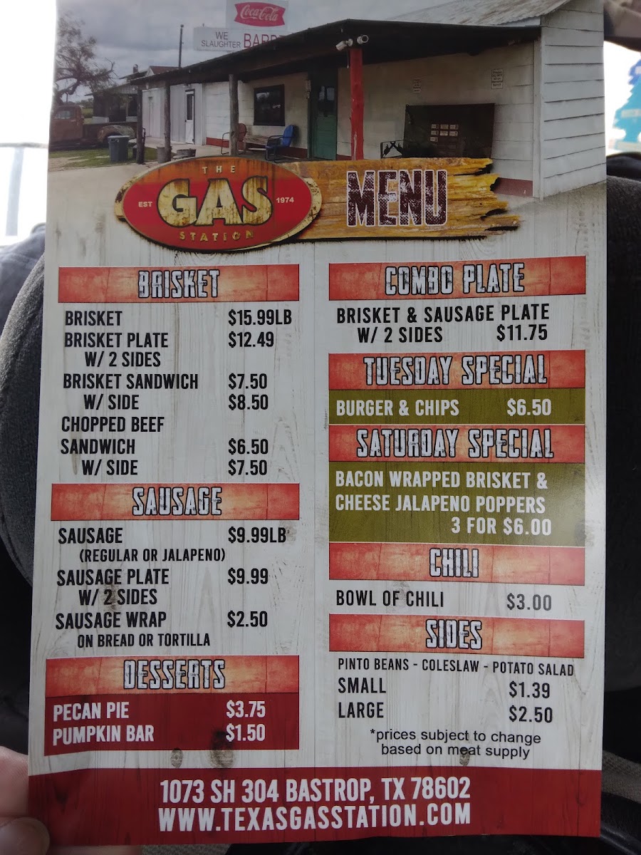 The Gas Station menu board