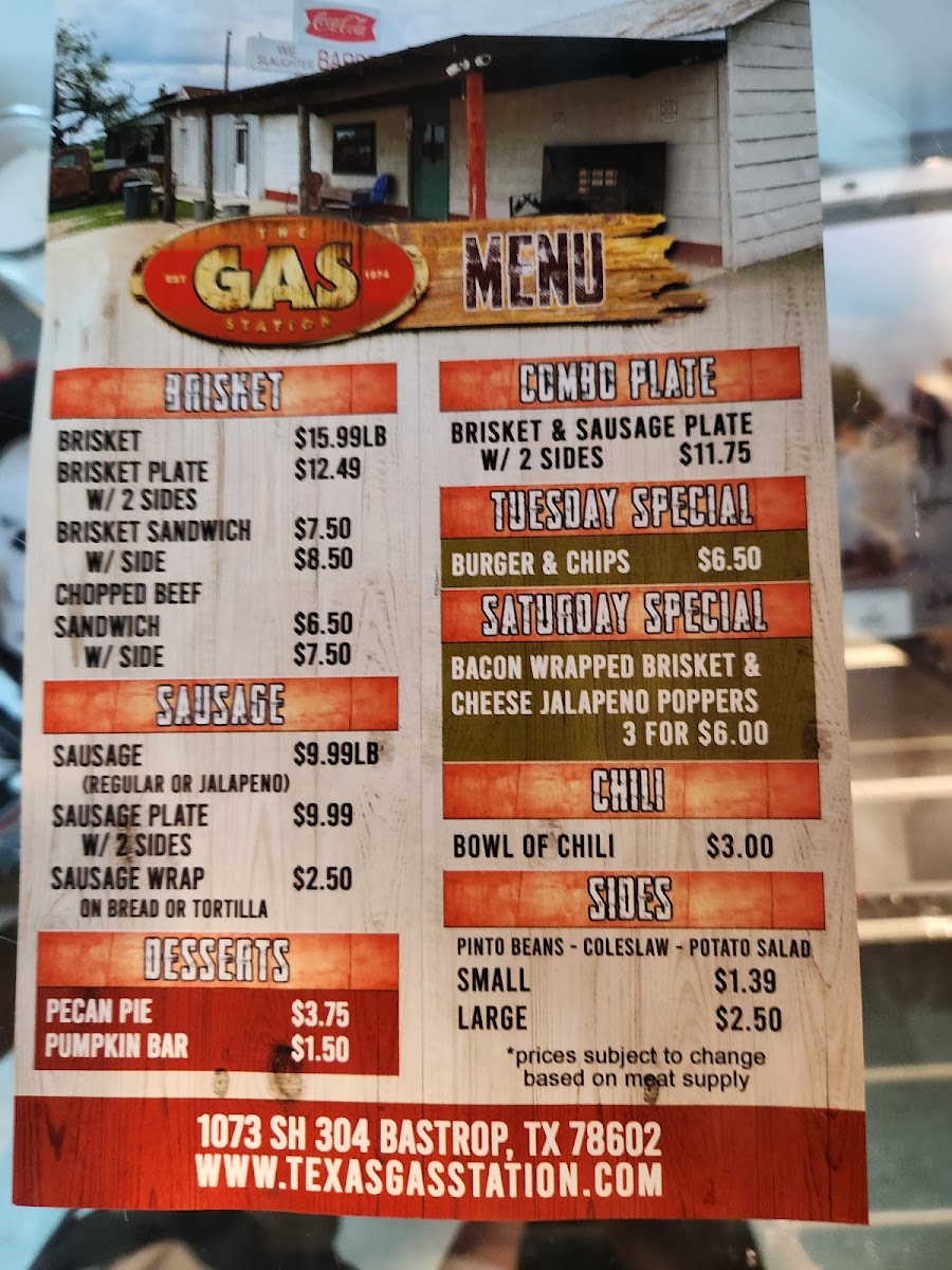 The Gas Station menu board