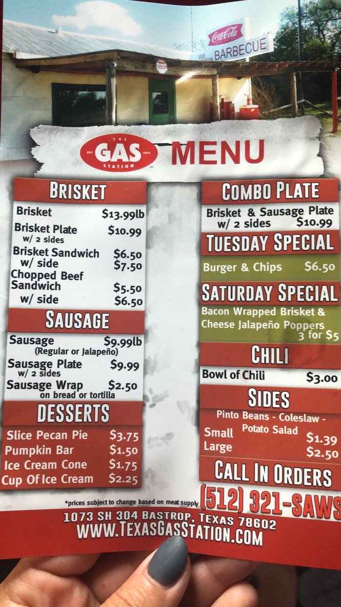 The Gas Station menu board