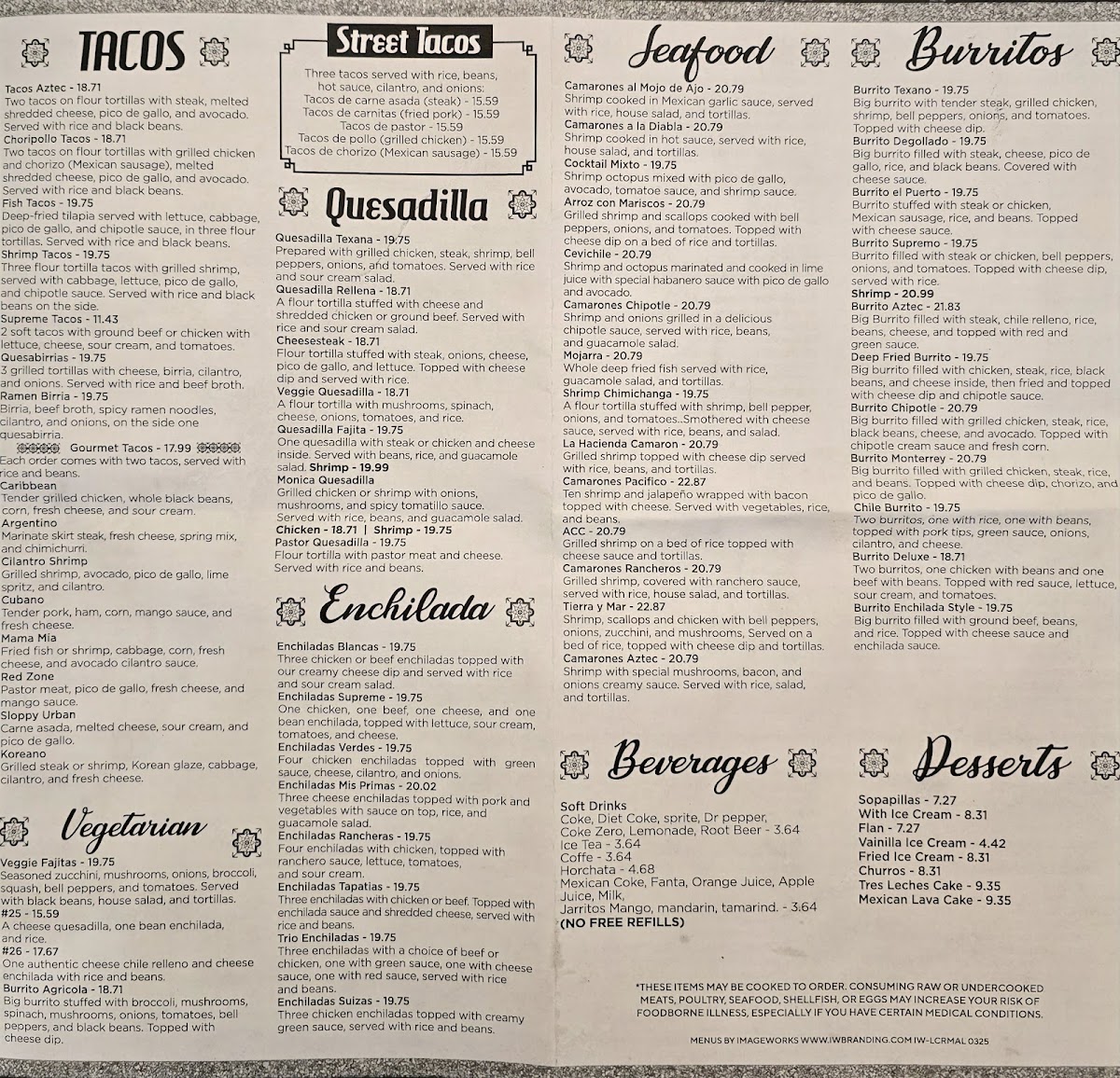 Aztec Urban MX menu board