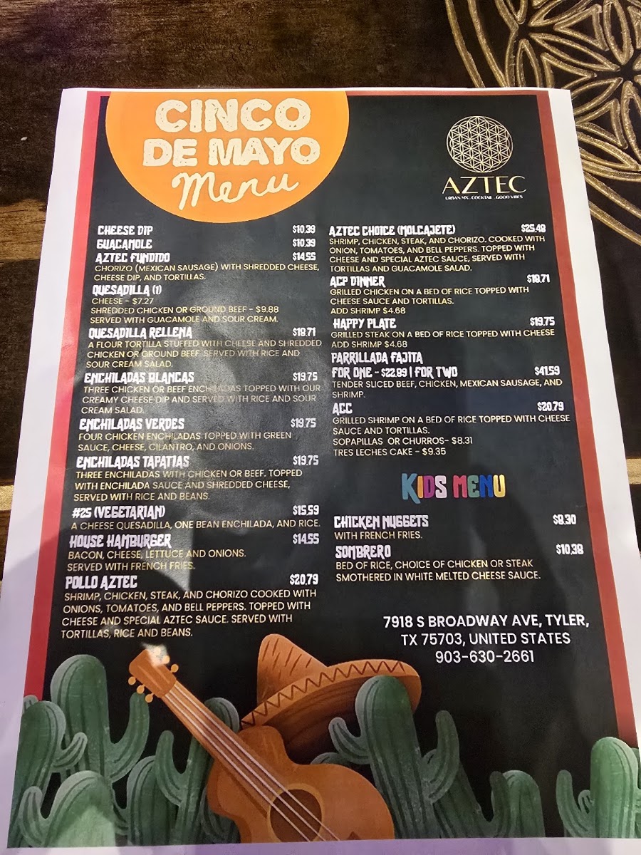 Aztec Urban MX menu board