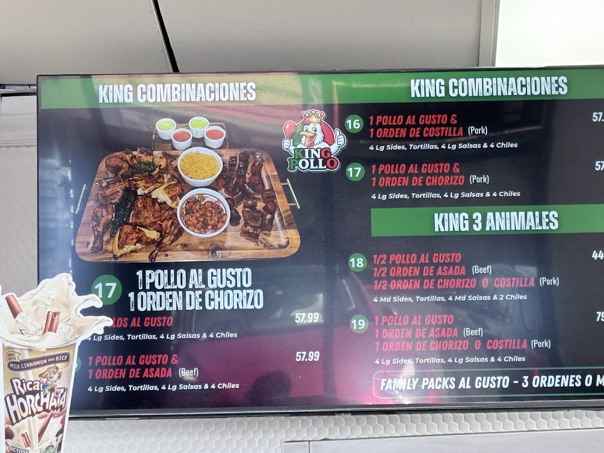 King Pollo menu board