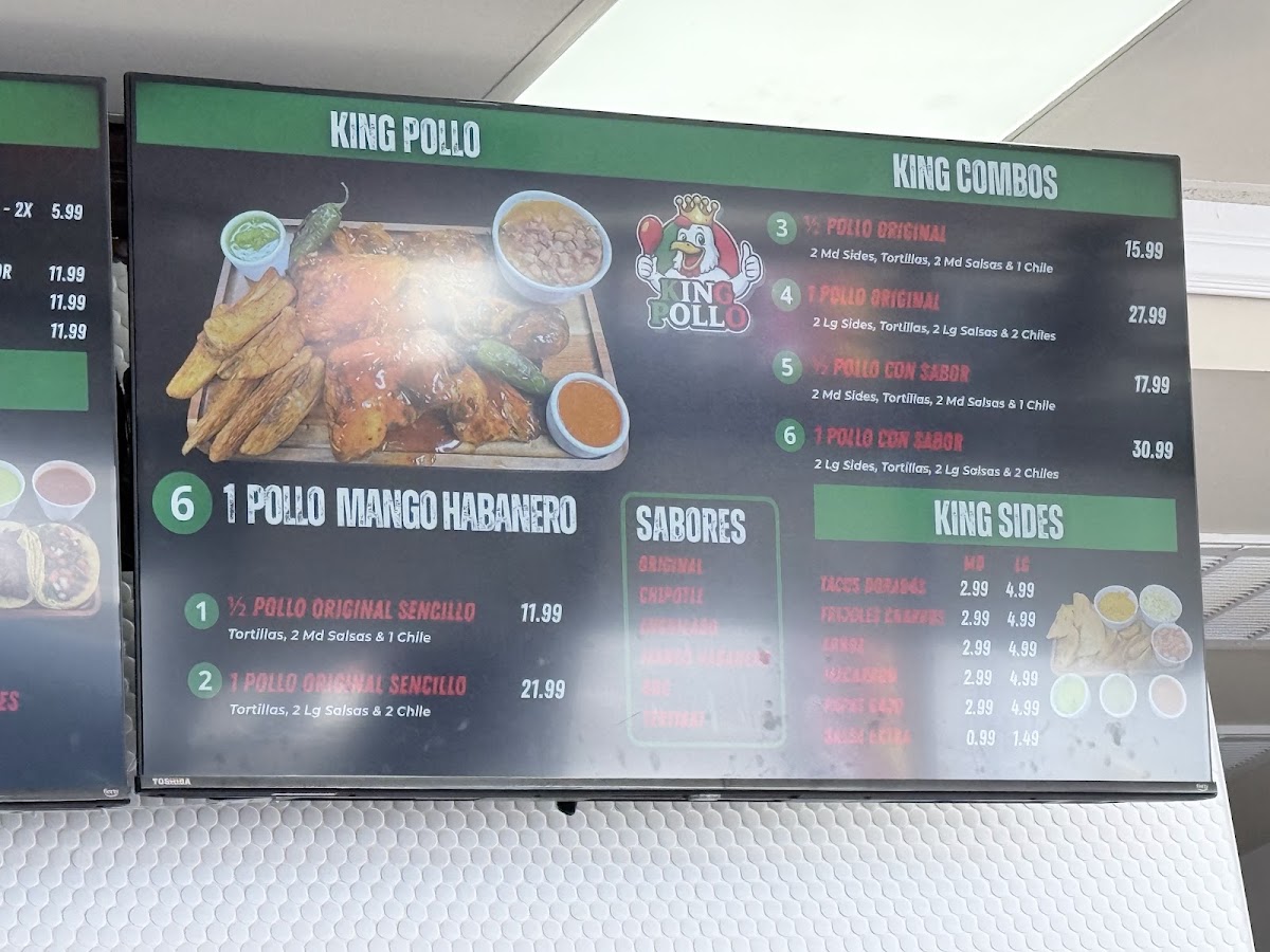 King Pollo menu board