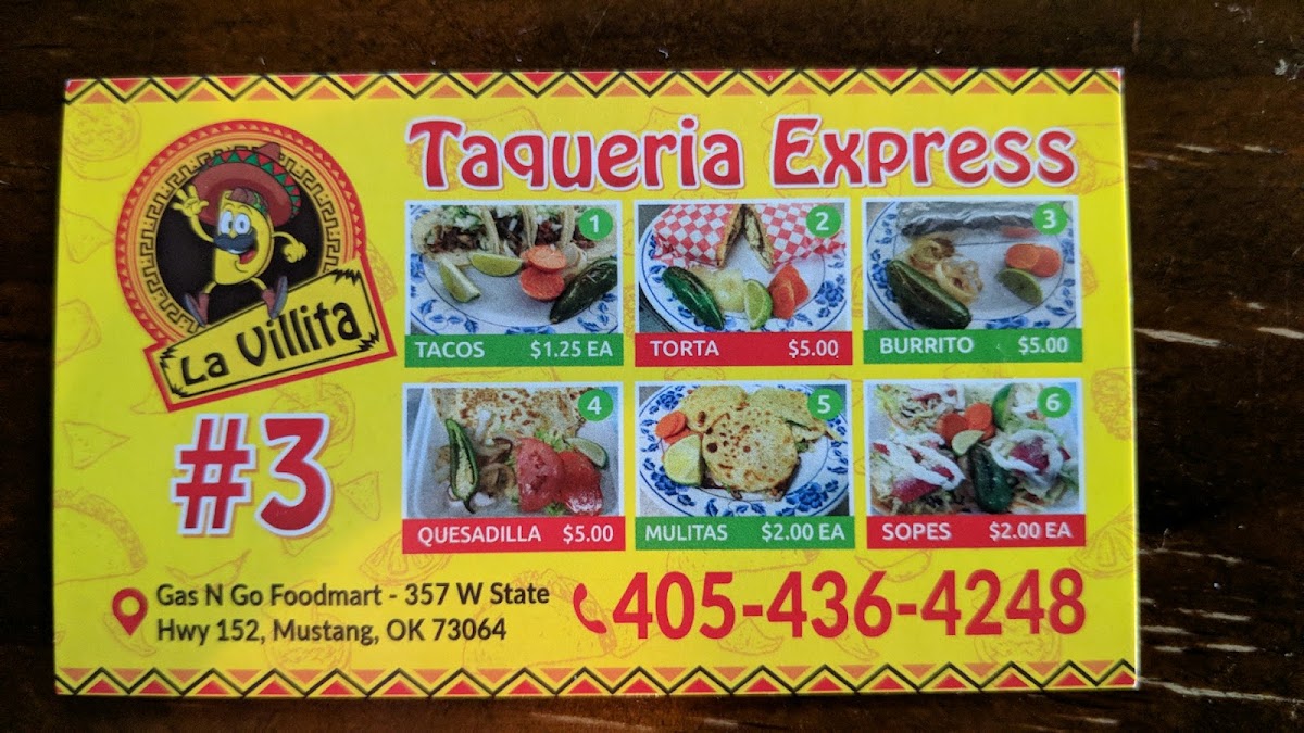 Taqueria Express La Villita #3 menu board