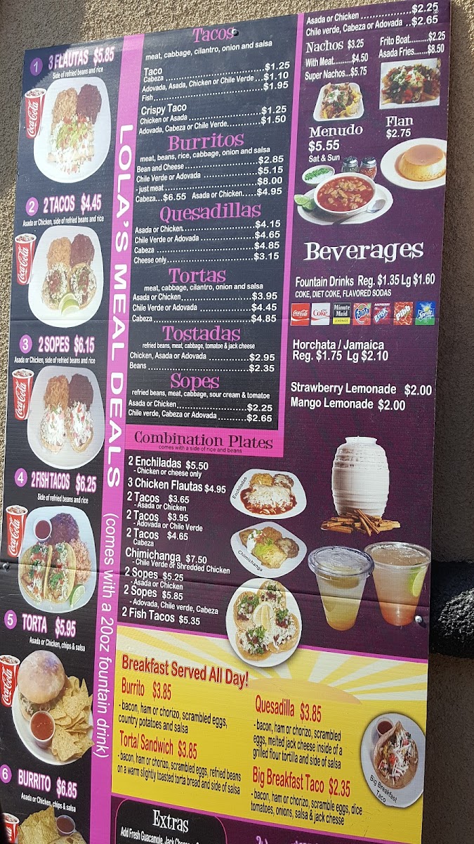 Lola’s menu board