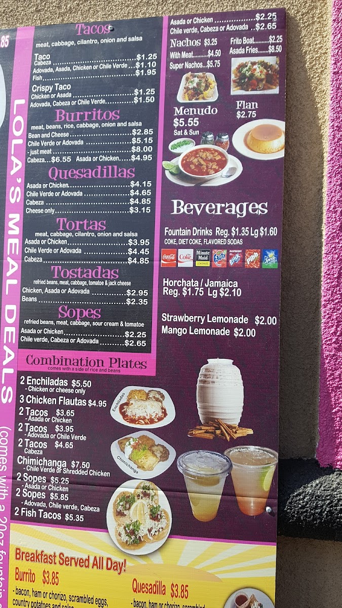 Lola’s menu board