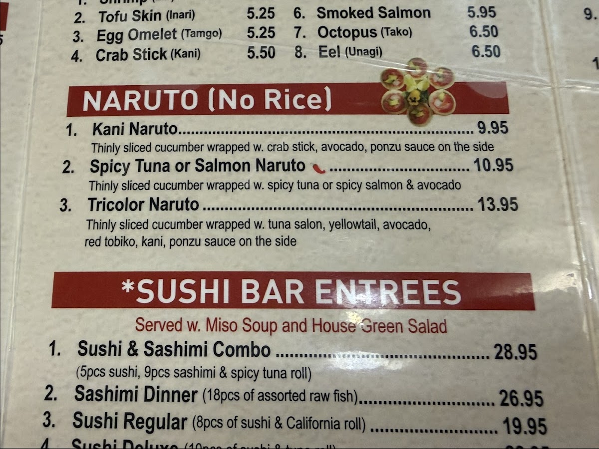 Izumi Sushi & Hibachi menu board