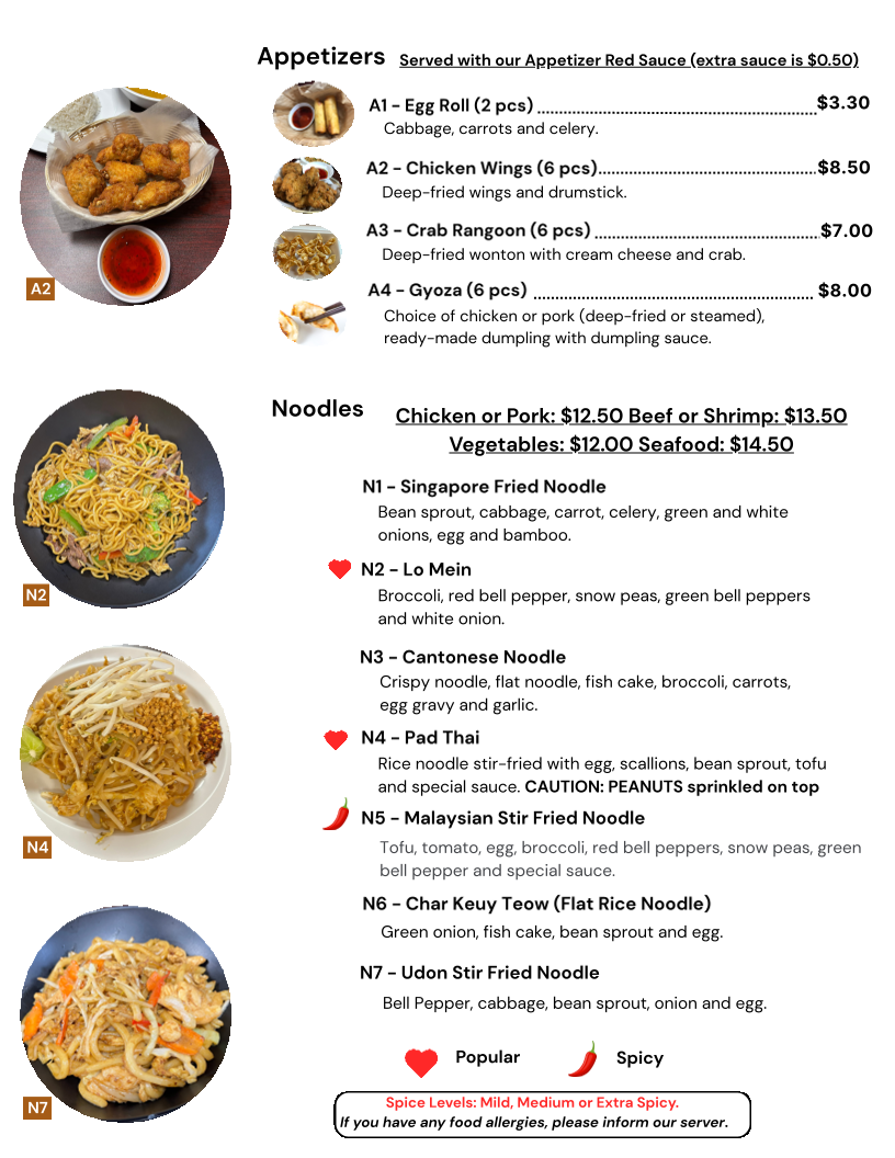 New Asian Taste menu board