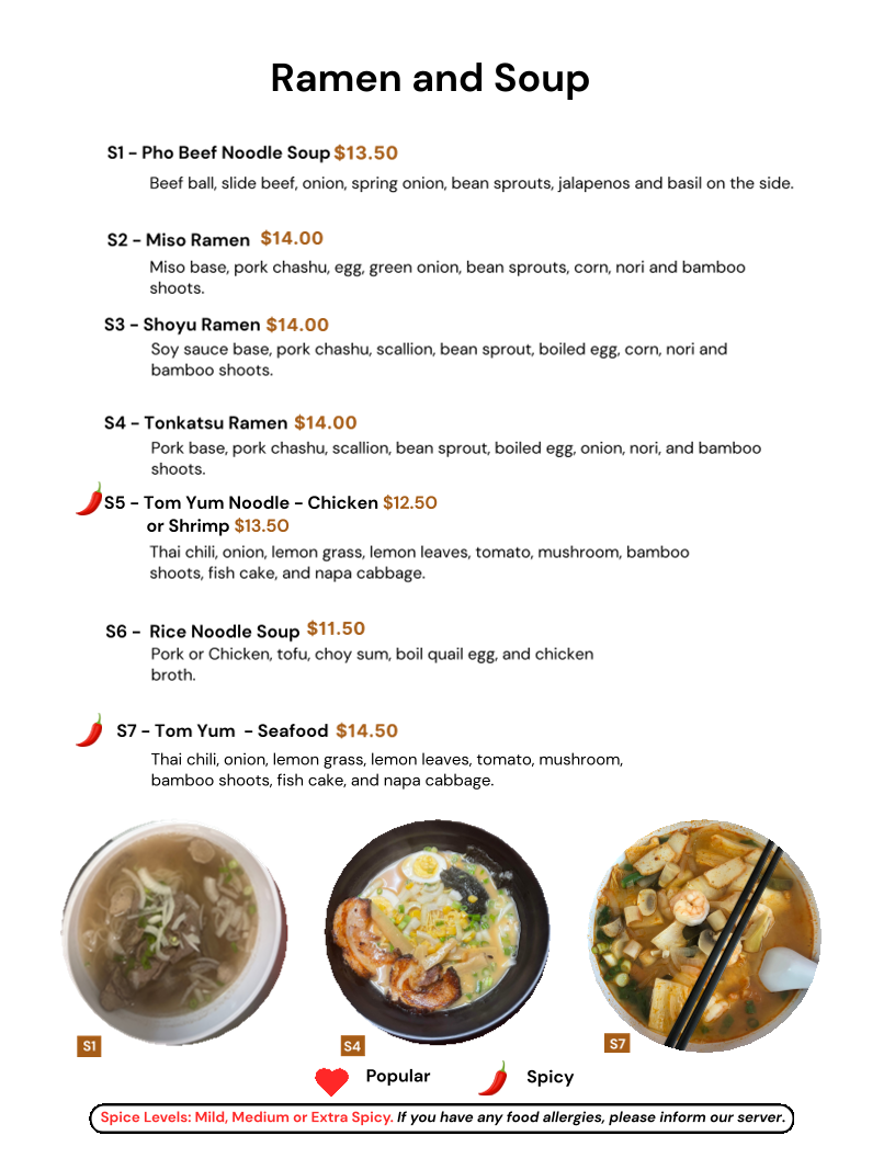 New Asian Taste menu board