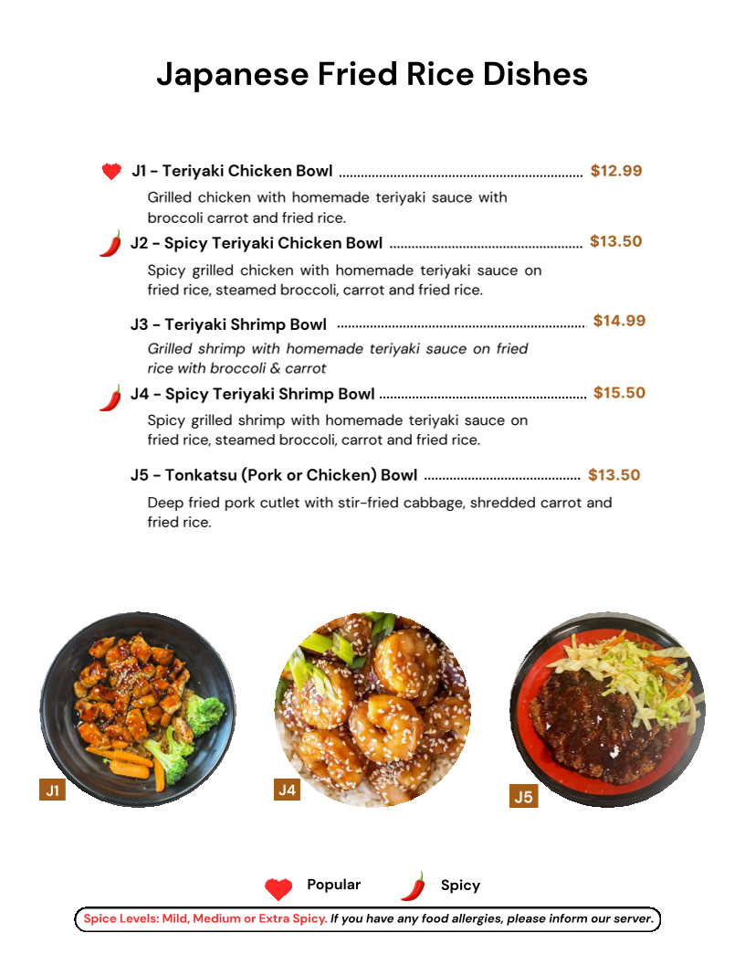 New Asian Taste menu board
