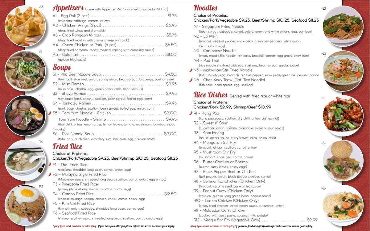 New Asian Taste menu board