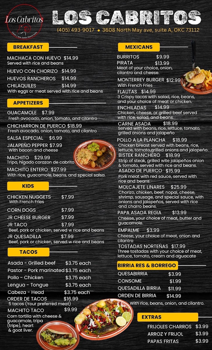 Los Cabritos Estilo Nuevo Leon menu board