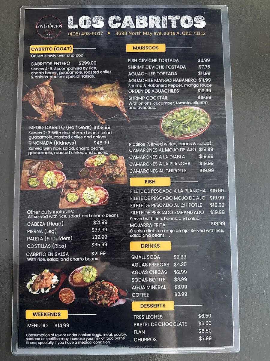 Los Cabritos Estilo Nuevo Leon menu board