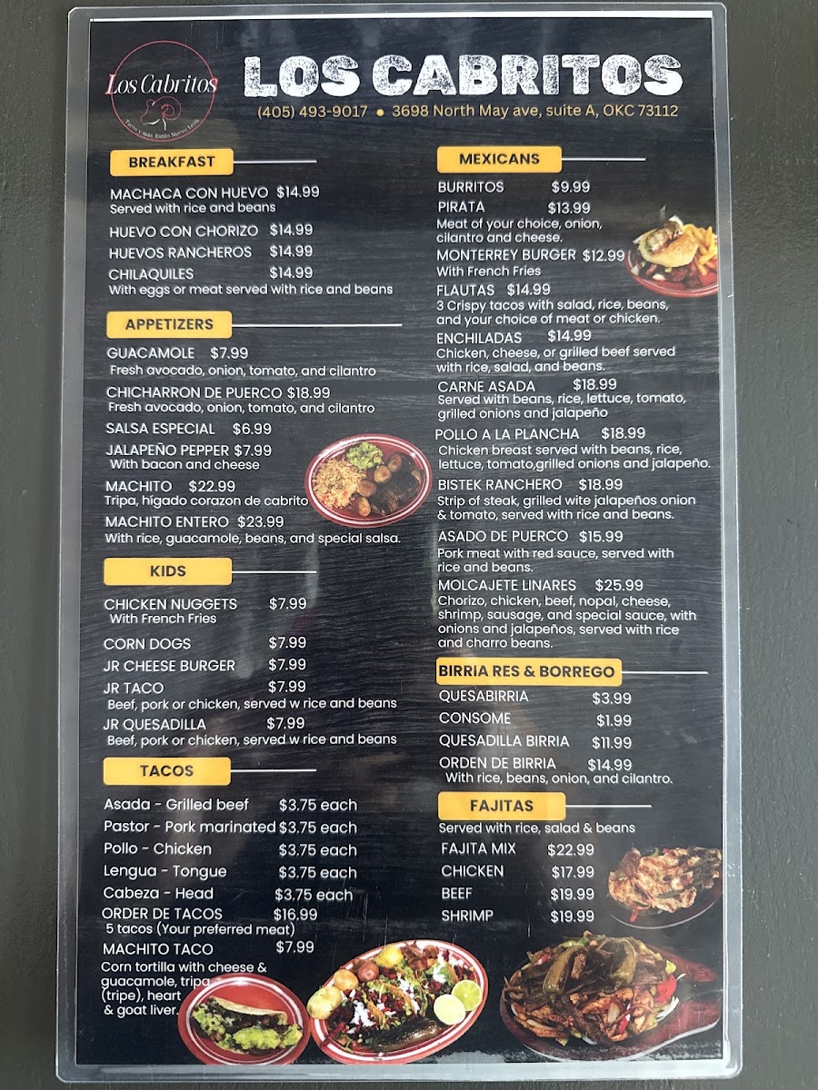 Los Cabritos Estilo Nuevo Leon menu board