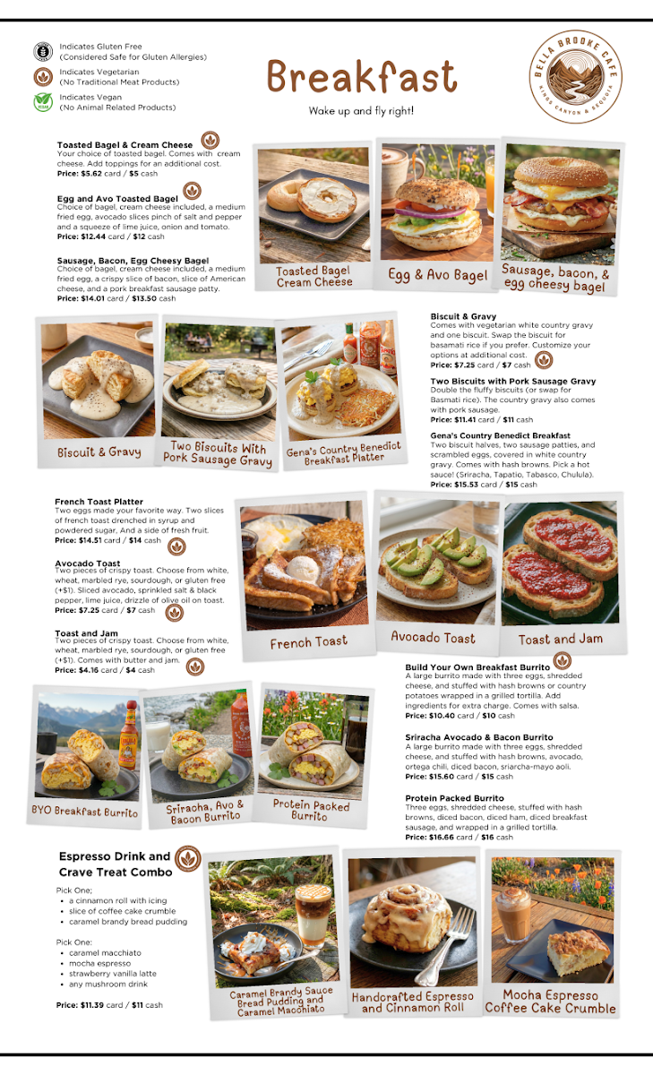 Bella Brooke Cafe at Gena's Sierra Inn: Family Restaurant menu board