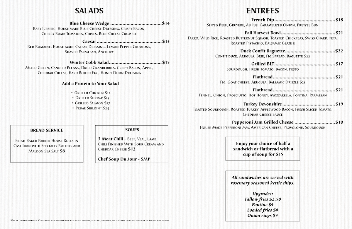 Shamrock Whiskey & Cigar Bar, LLC menu board