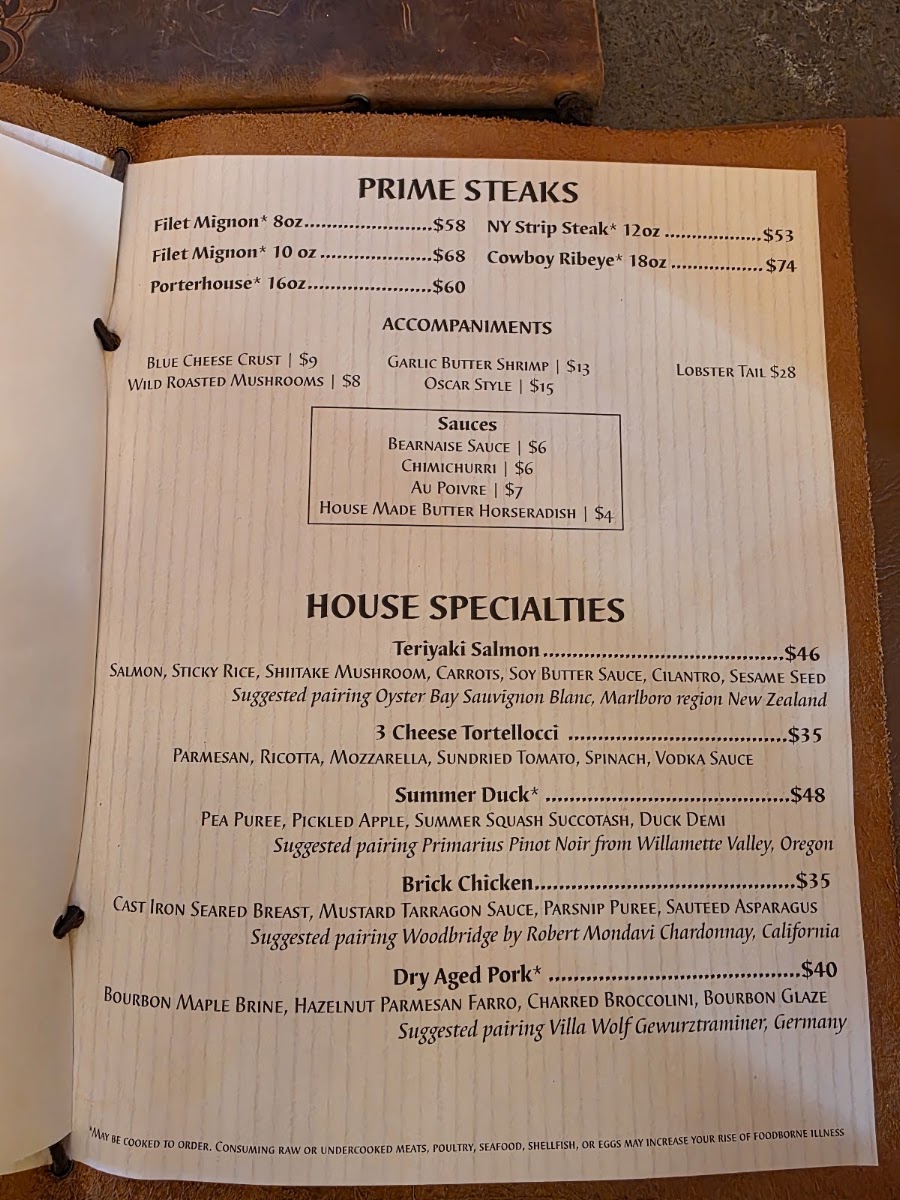 Shamrock Whiskey & Cigar Bar, LLC menu board