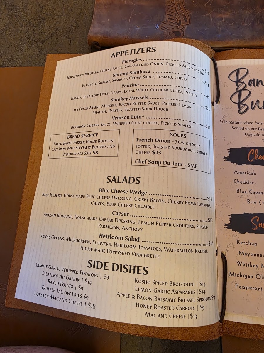 Shamrock Whiskey & Cigar Bar, LLC menu board