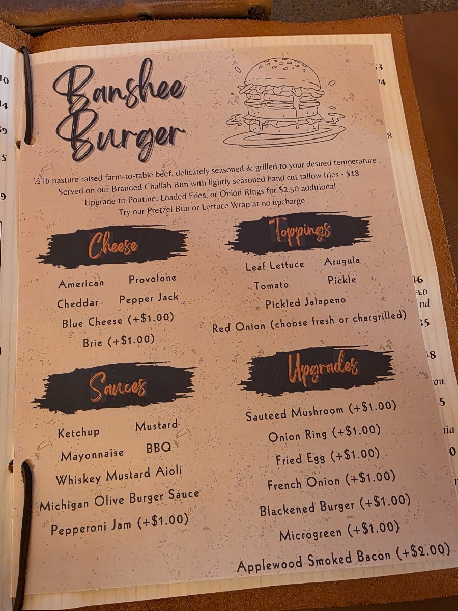 Shamrock Whiskey & Cigar Bar, LLC menu board