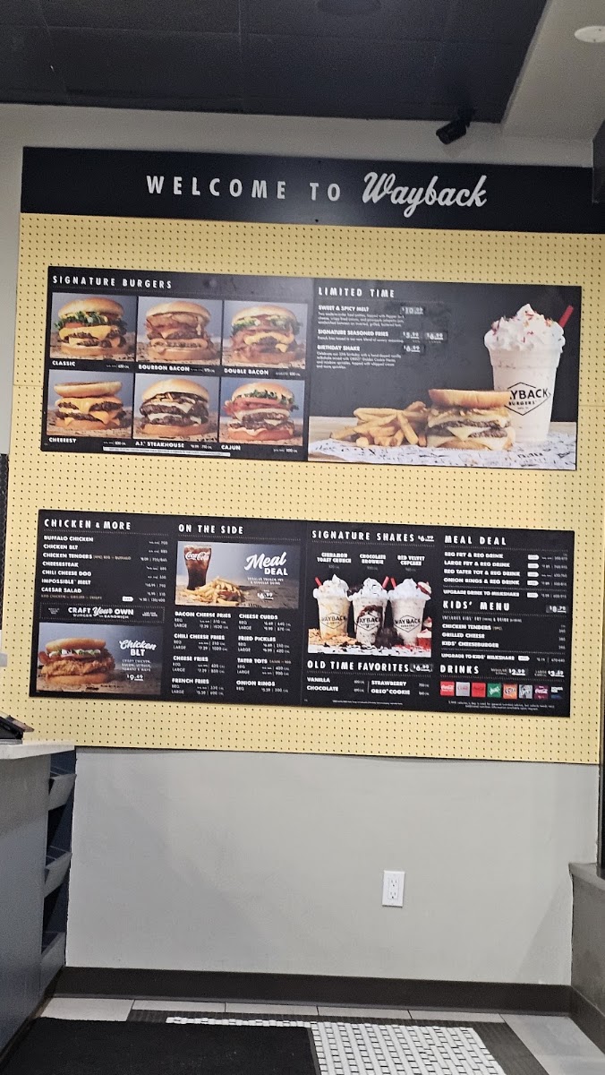 Wayback Burgers menu board