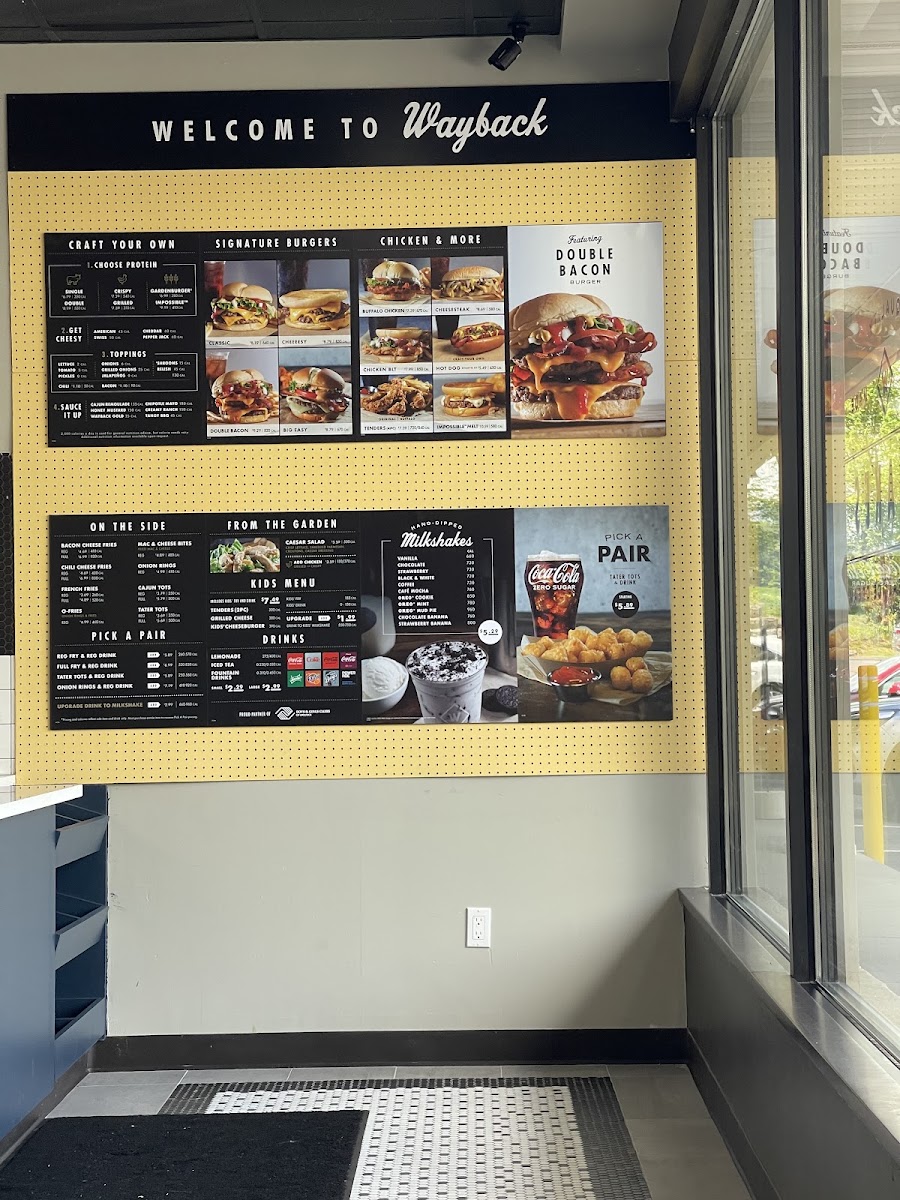 Wayback Burgers menu board