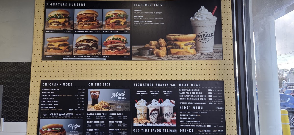 Wayback Burgers menu board