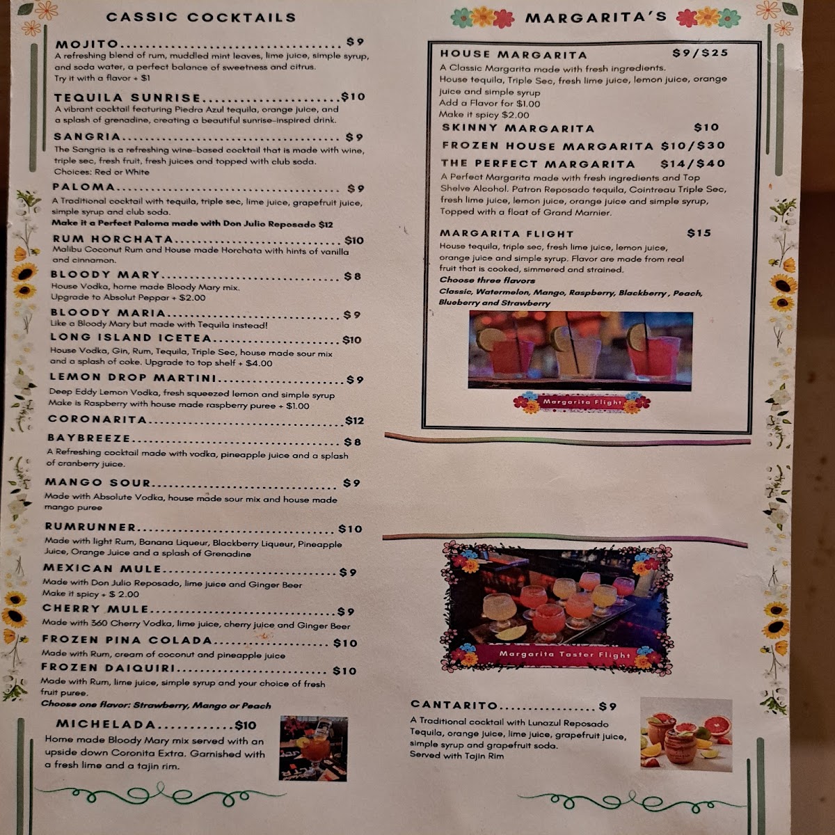 Mi Casa Grill and Cantina menu board