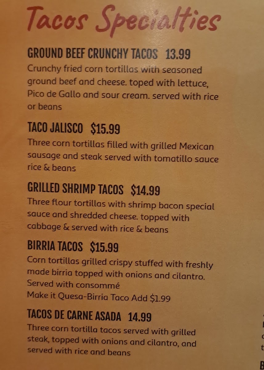 Mi Casa Grill and Cantina menu board
