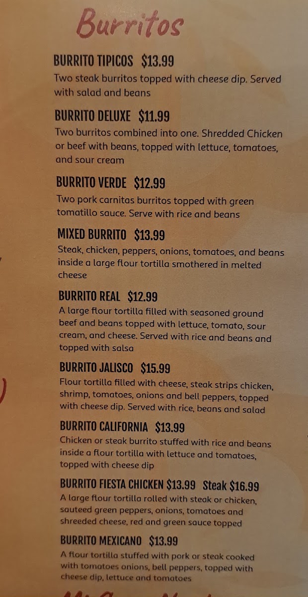 Mi Casa Grill and Cantina menu board