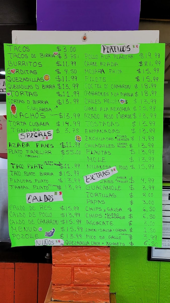 Taqueria Aguirre menu board