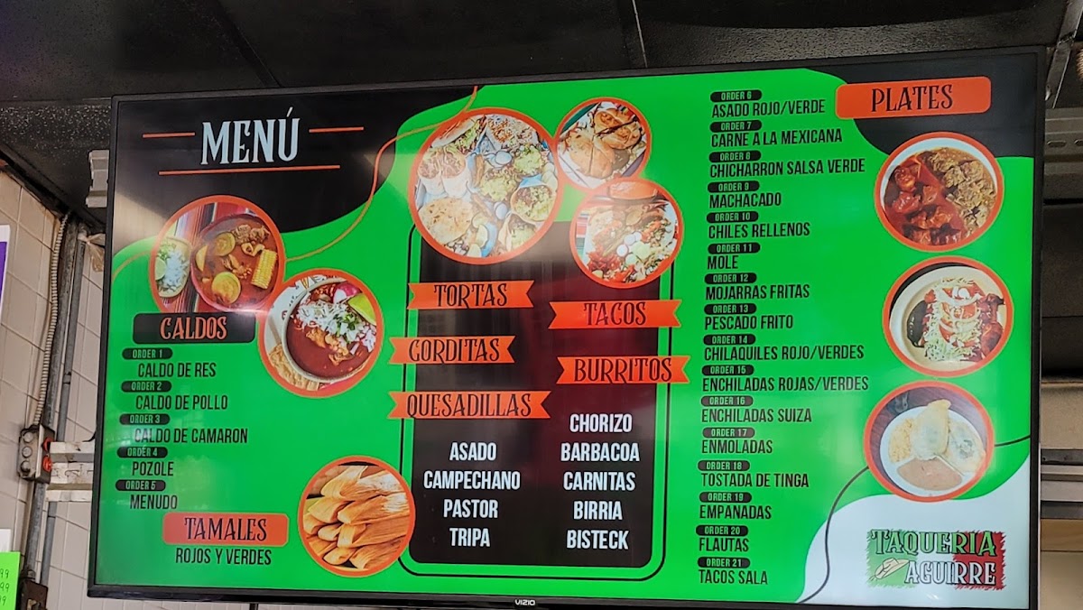 Taqueria Aguirre menu board