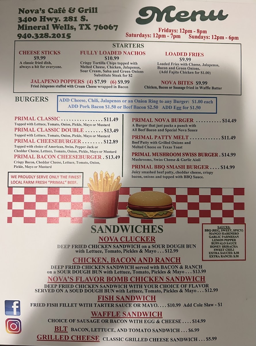 Nova’s Cafe & Grill menu board