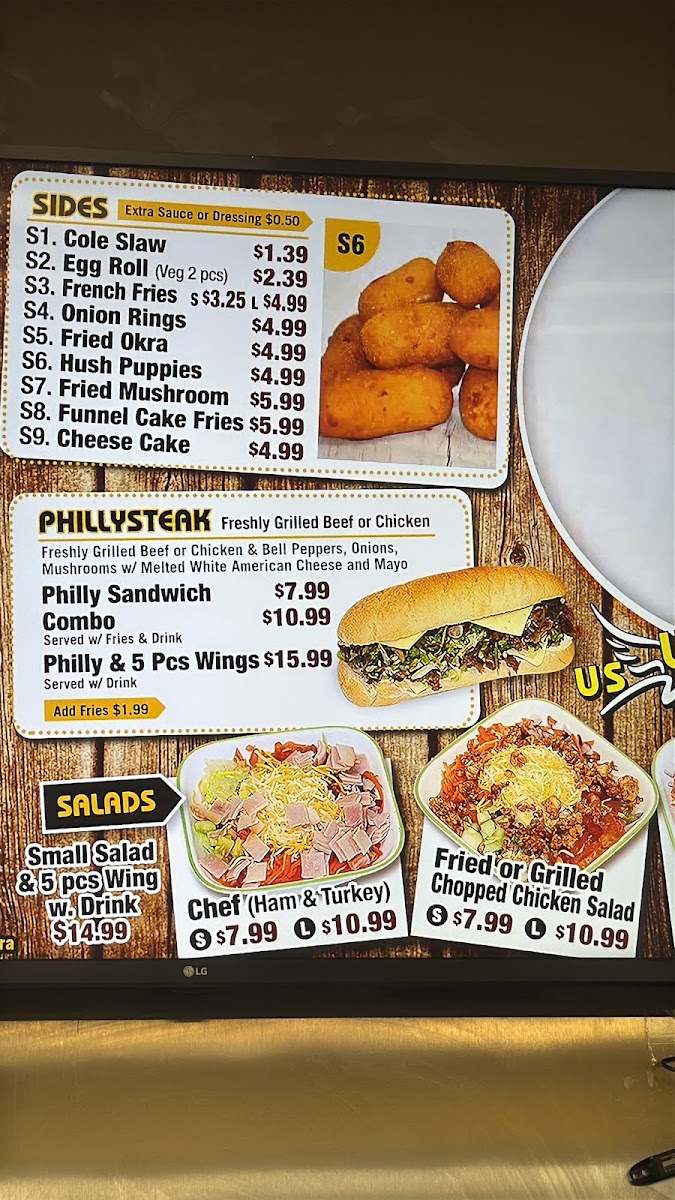 US Wings & Deli - Gaffney menu board