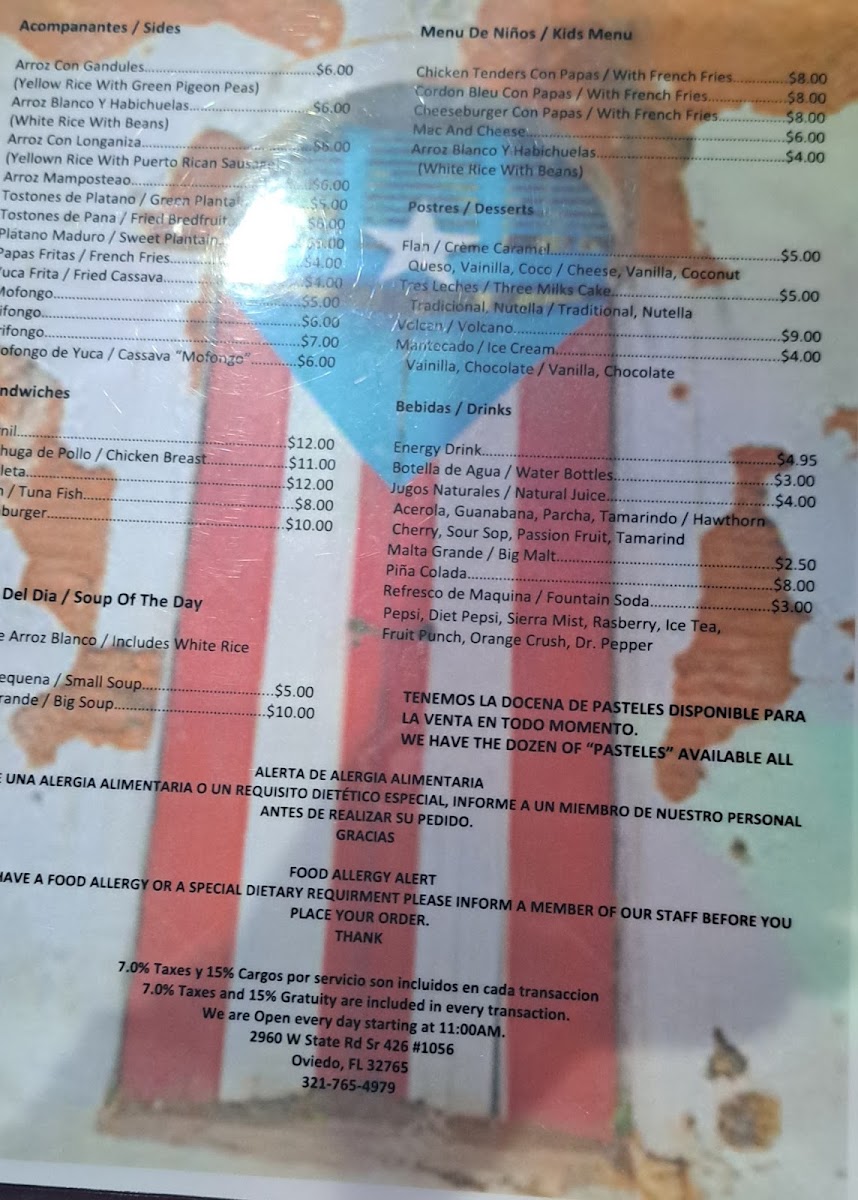 Como en casa restaurant menu board