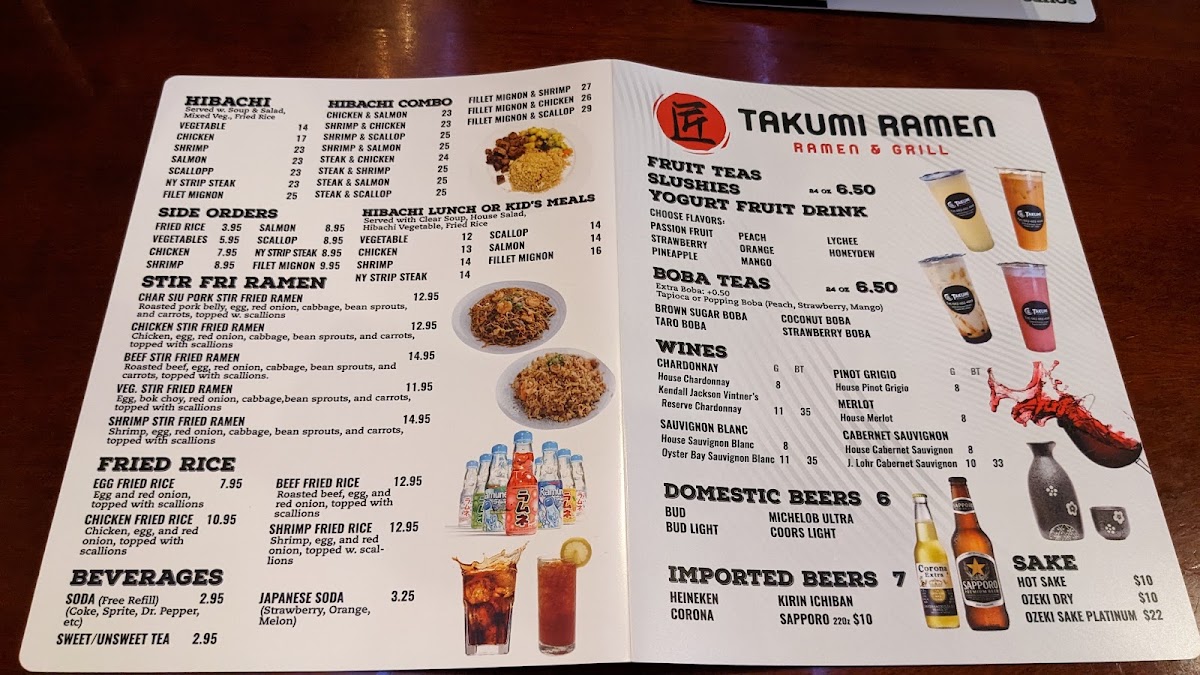 Takumi Ramen menu board