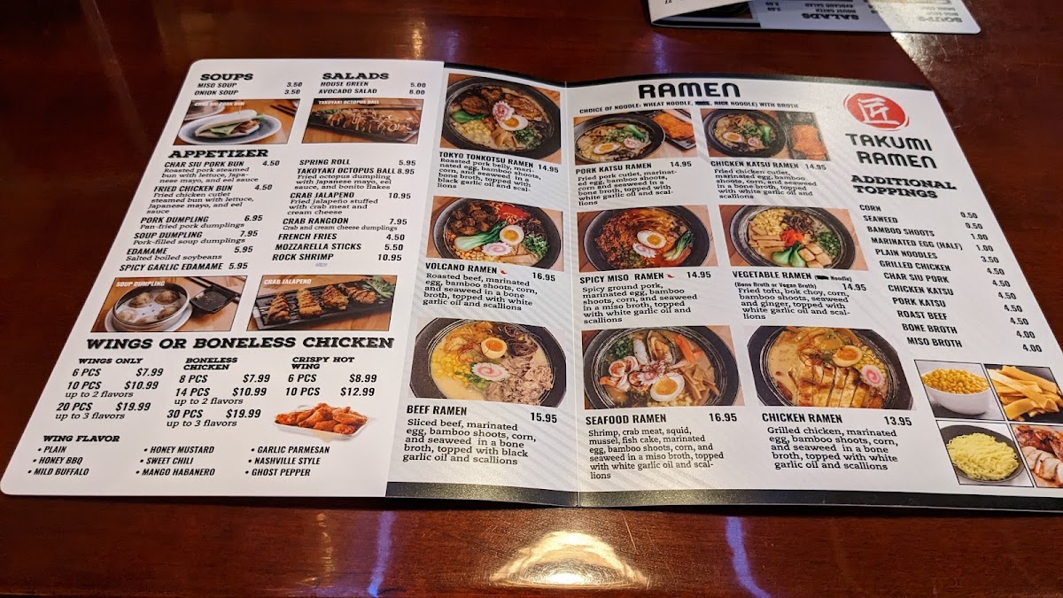 Takumi Ramen menu board