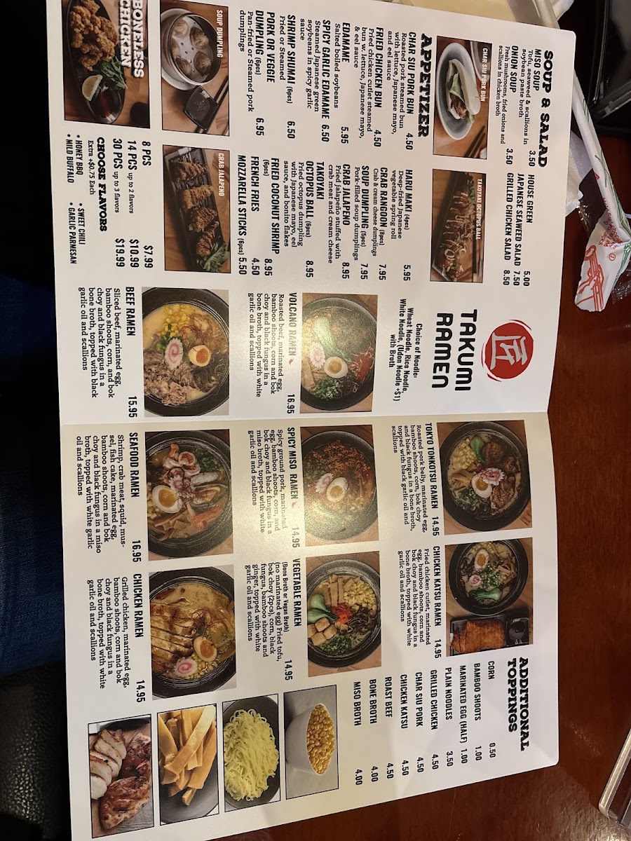 Takumi Ramen menu board