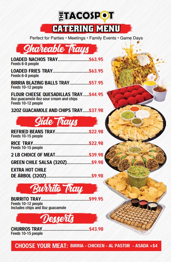 The Taco Spot - Mockingbird menu board