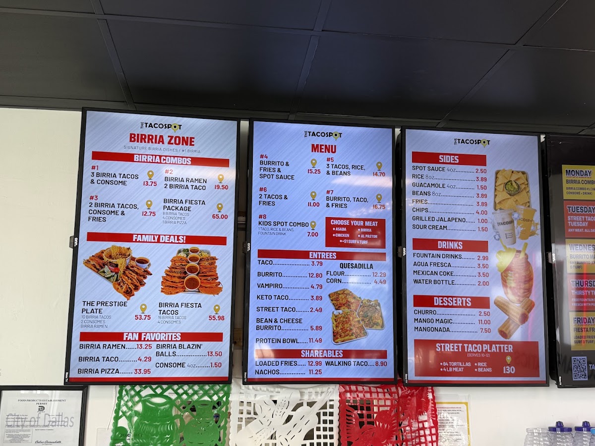 The Taco Spot - Mockingbird menu board