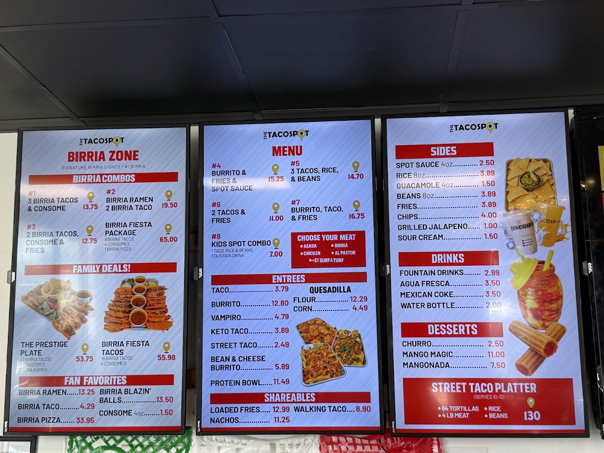 The Taco Spot - Mockingbird menu board