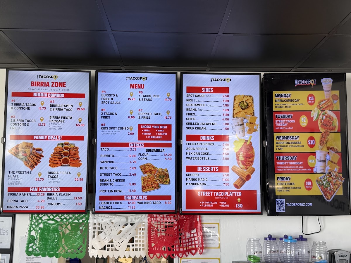 The Taco Spot - Mockingbird menu board
