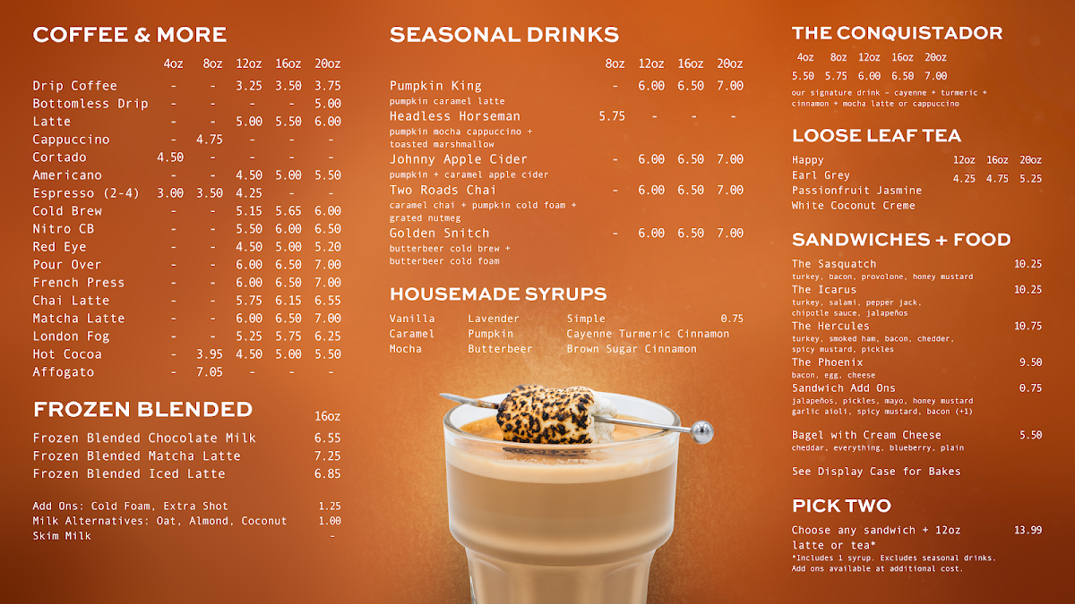 Myth & Legend menu board