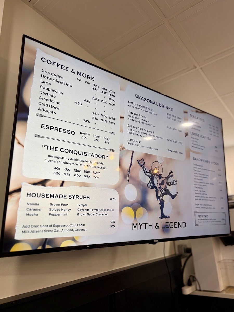 Myth & Legend menu board