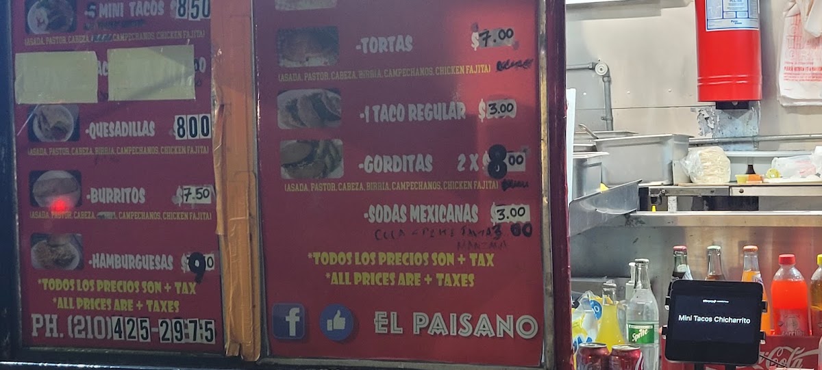 El Paisano Mini Tacos menu board